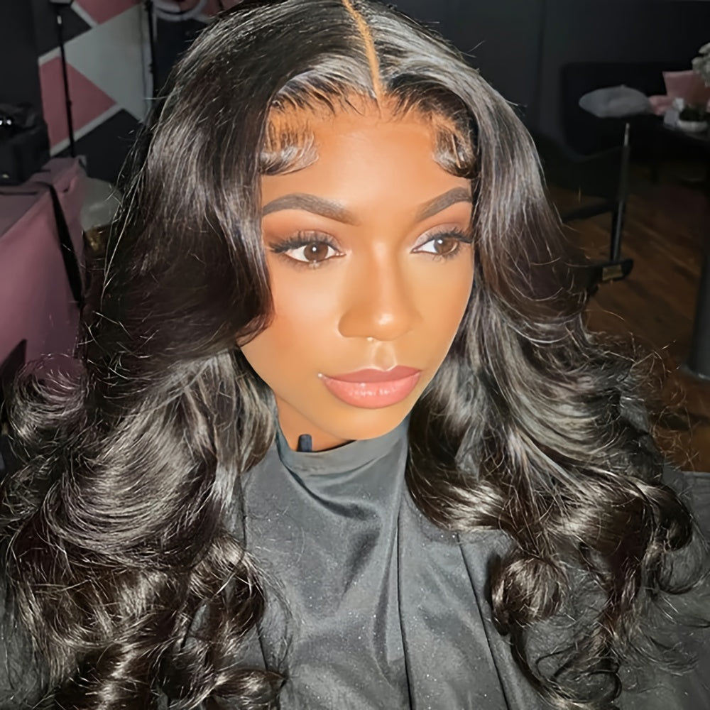 /4x4 Transparent Lace Front Wig - 150% Density Body Wave Natural Black Human-Like Hair, Breathable Lace Closure with African /White/Asian/Indian Women, Heat Resistant & Easy Wear (No Glue)