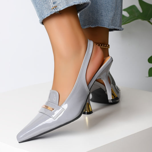 [Elegant Slingback Pumps] Elegant Grey Women's Slingback Pumps | Pointed Toe, Kitten Heel, Comfortable All-Season Slip-On Shoes with Ankle Strap, High Heel, Man-Made Materials and TPU Sole for Summer Fashion