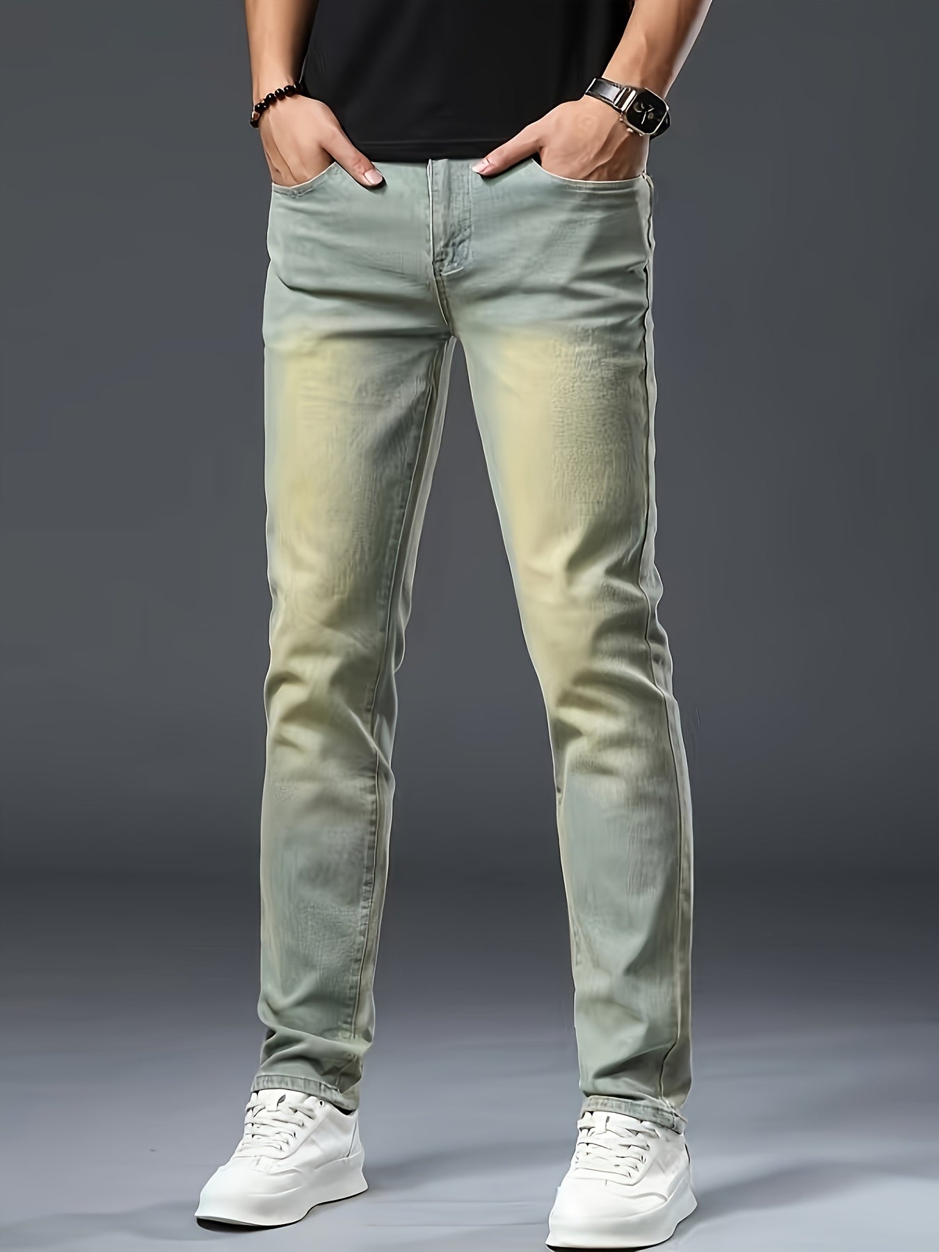 Men'S Jeans, Elastic Simple Jeans, Slim And Green Men'S Clothing, Multi-craft Men'S Pants, Suitable For All Seasons
