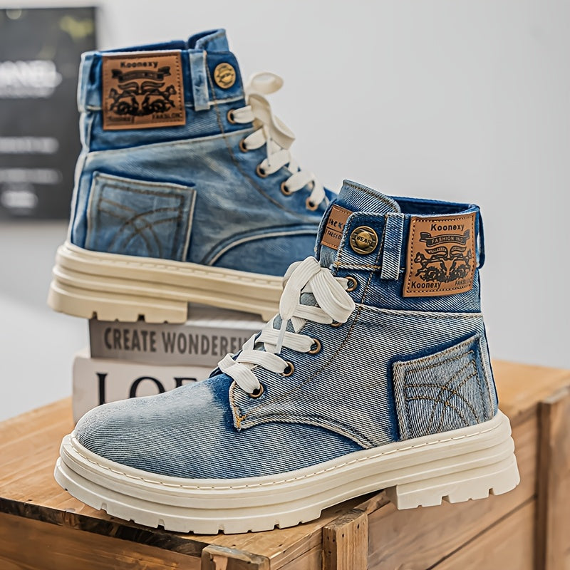New Men'S Cowboy Ankle Boots with Thick Soles, Suitable for All Seasons, Featuring a Vintage Design, Breathable Material, And a Stylish Versatile Look.