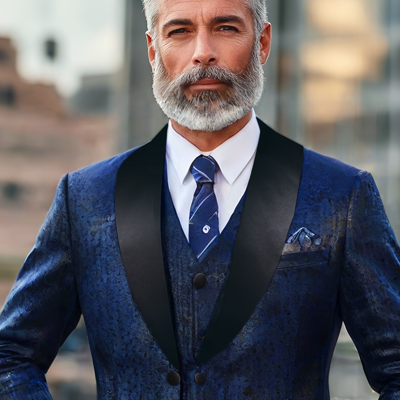 Navy Blue & Black 2025 Men's Floral Print Suit - Elegant Long Sleeve with Lapel Collar, Button-Up Blazer & Trousers for Weddings, Parties, Dates - Premium Fabric, Formal Attire, Date Night Outfit, Classic Fashion, Sophisticat