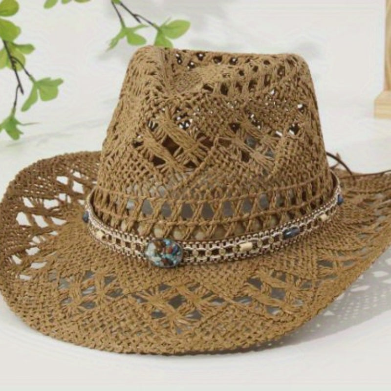 Women'S Western Cowgirl Hat with Belt - Wide Brim, Lightweight Stretch Fit for Beach, Outdoor, Casual - All-Season Western Style with Brown Belt - Perfect for Cowboy, Ranch, or Everyday Chic Looks, Cowboy Hat, Outdoor Headwea