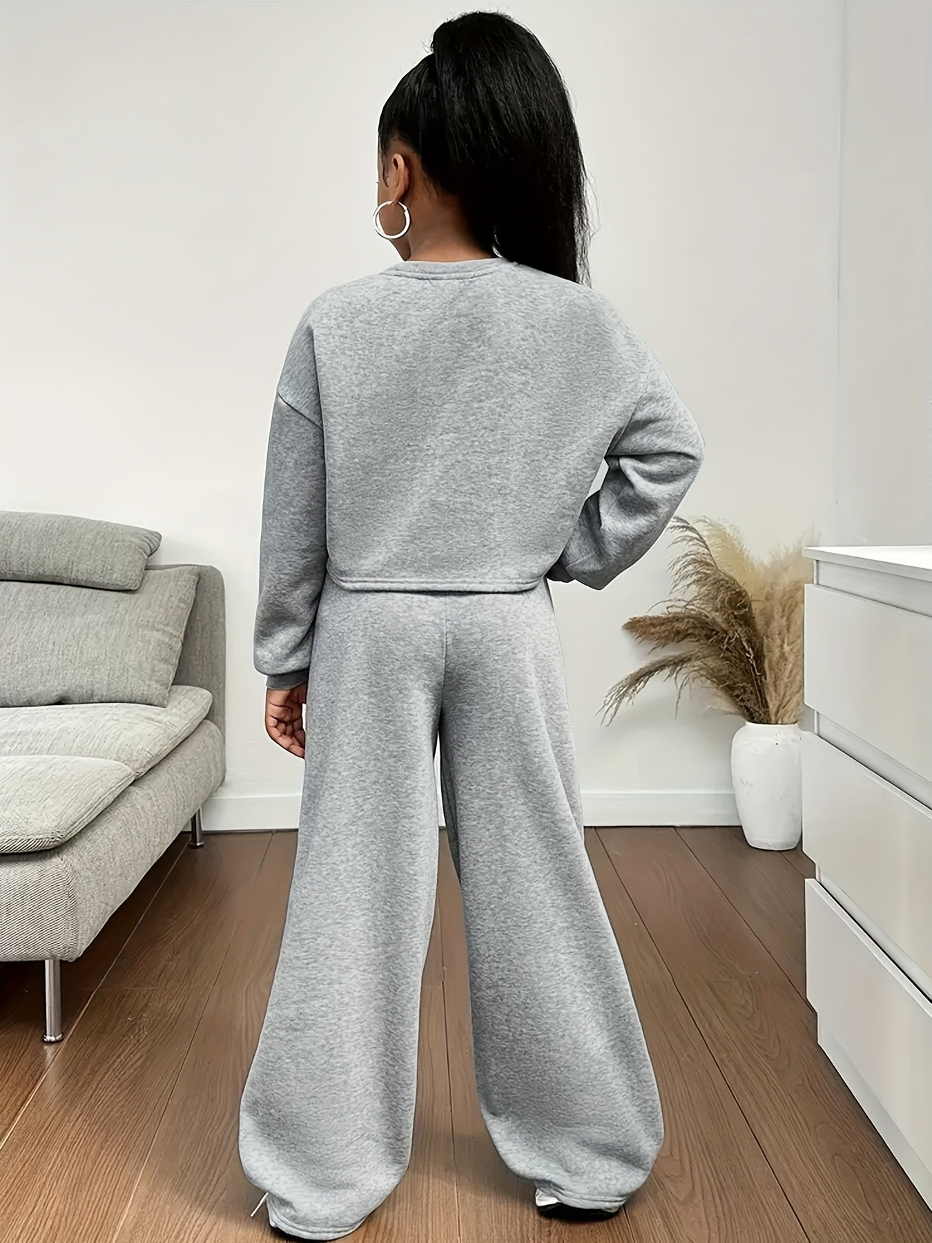 [Oversized] Girls' 2pcs Long Sleeve T-Shirt & Pants Set - Oversized Casual Outfit with Letter Print, Elastic Waist Pants, Round Neck Blouse, Machine Washable Spring/Fall Clothes for, Playdates & Casual Attire ( to), Perfect f