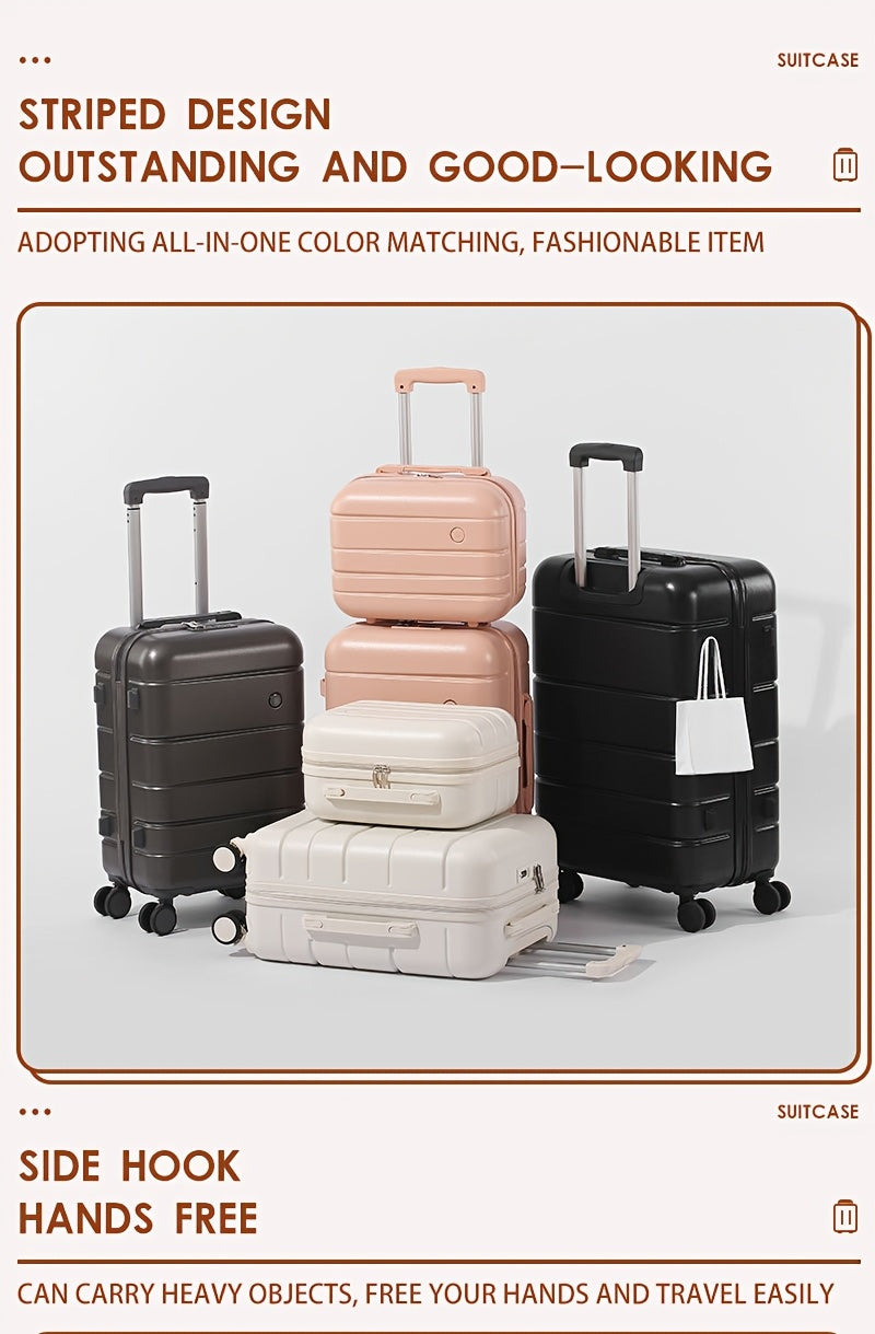 [Lightweight Durable Luggage Set] 4pcs Lightweight Durable Hardshell Luggage Set - ABS+PC Suitcases with Spinner Wheels, Telescoping Handle, Zip Closure, Combination Lock - 14"+20"+24"+28" Travel Companion