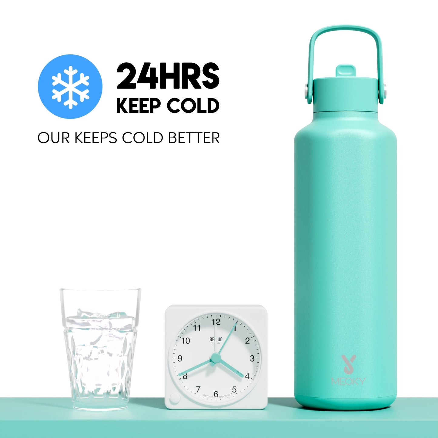 Meoky 24oz Hexagonal Insulated Stainless Steel Water Bottle - Leakproof, BPA-Free, Keeps Drinks Cold for 24 Hours, with Lid & Spout, Portable with Handle - Ideal for Sports, Fitness, Hiking, Driving - Great Thanksgiving & Chr