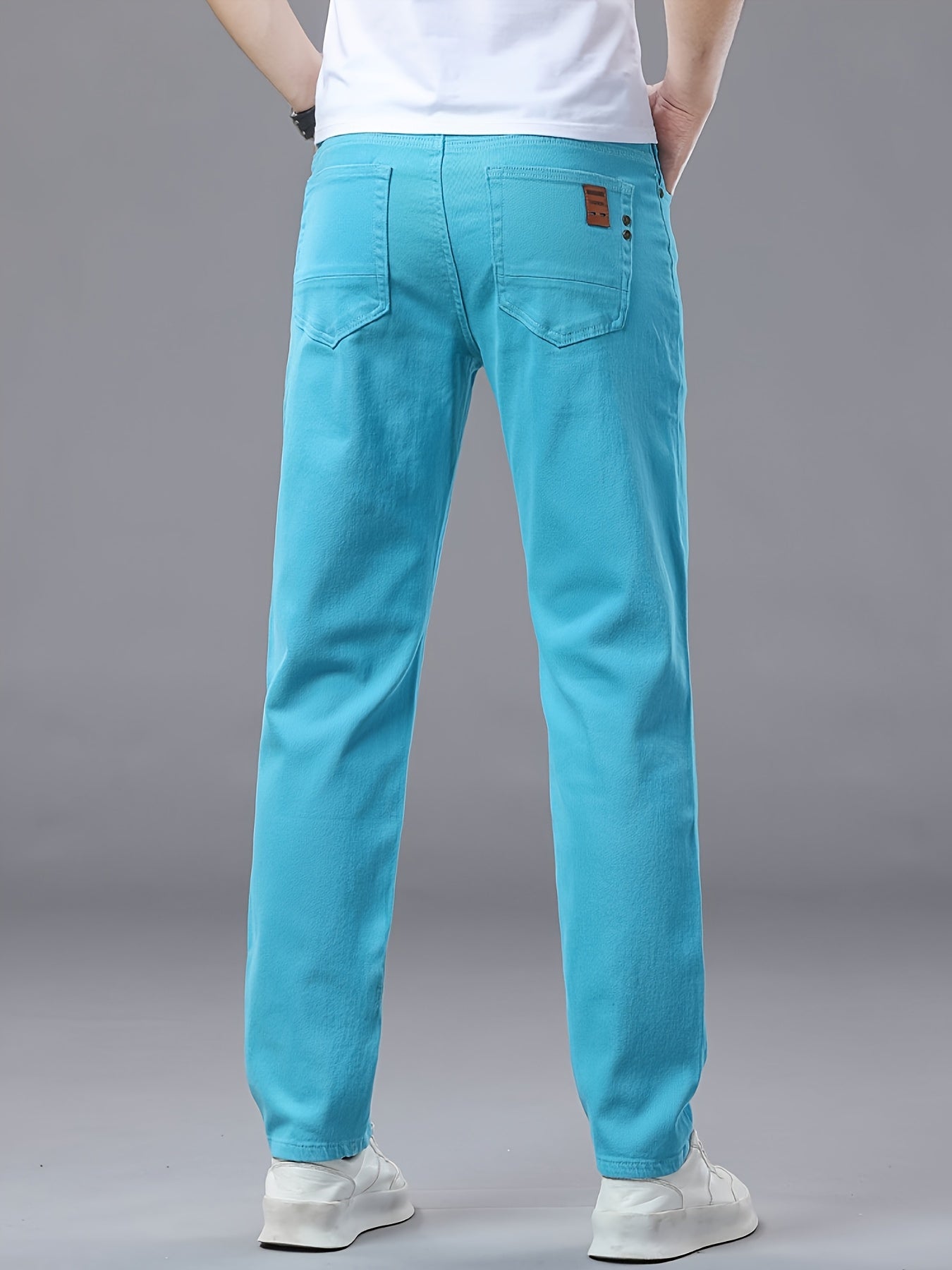 Men's All-Season Slim-Fit Straight-Leg Business Casual Faux Denim - Mid-Rise Beltless Design with Built-In Zipper Closure, Water-Washable Stretch Fabric, Multi-Color Options for Office, Semi-Formal & Casual Attire - Versatile