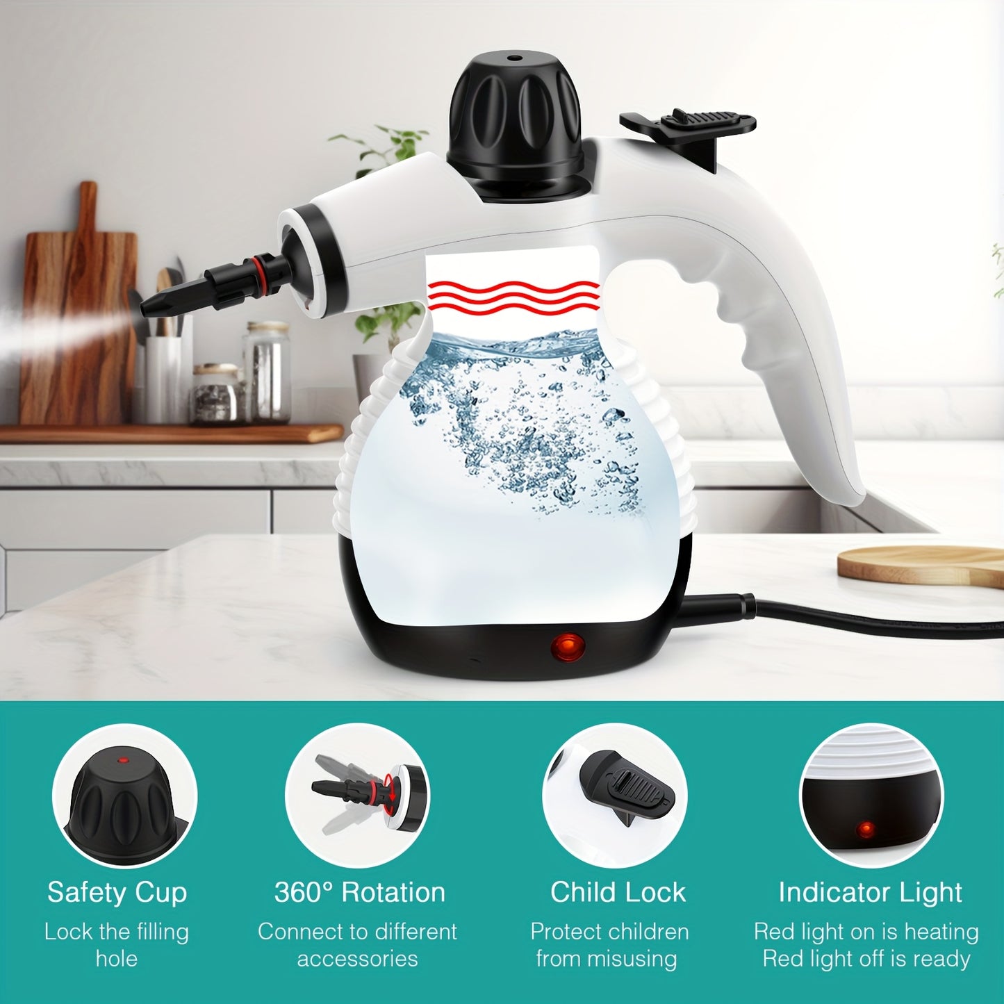 Hand-held Steam Cleaner, Steam Boiler Cleaning, Household Multi-purpose Portable Steam Cleaner, With Safety Lock And 10 Accessory Kits, Can Remove Dirt, Oil Stains, Etc., Saving Time And Effort.