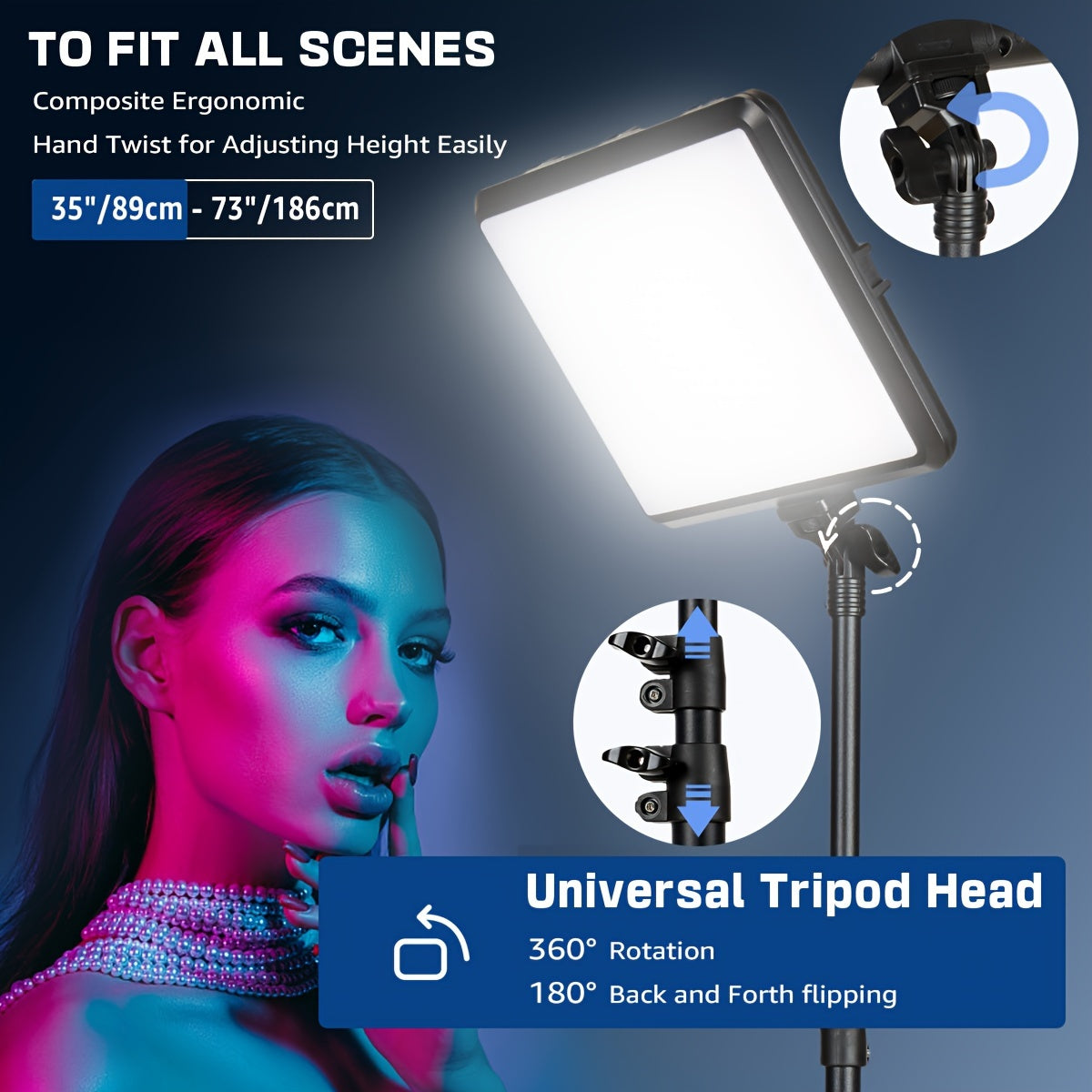 NiceVeedi 2-Pack LED Video Kit Studio Light Photography Lighting Kit With Tripod Stand&Phone Holder 2800-6500K For Video Recording, Game Streaming, YouTube Dimmable, Vlogging Light