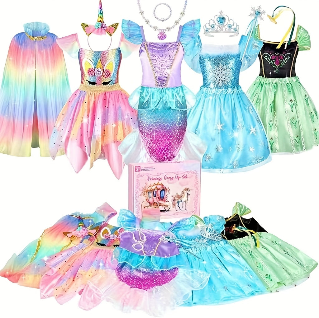 18pcs Princess Dress Up Clothes for Little Girl Role Play Costume Gift Set, Princess Dress Up Toys for Youngsters Girls, Birthday Christmas Party Gifts for Girls Aged 3-6 Years Old