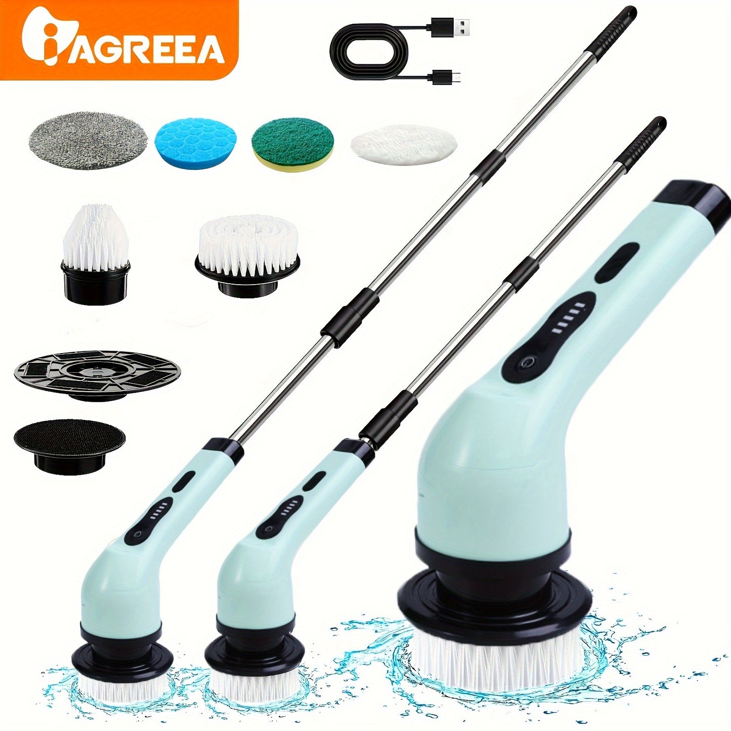 [Cordless Rotating Cleaner] Cordless Electric Rotating Cleaner - 8 Interchangeable Brush Heads, Adjustable Extended Handle, Two Cleaning Speeds - For 360-Degree Wireless Cleaning of Bathrooms, Bathtubs, Showers, Car Windows,