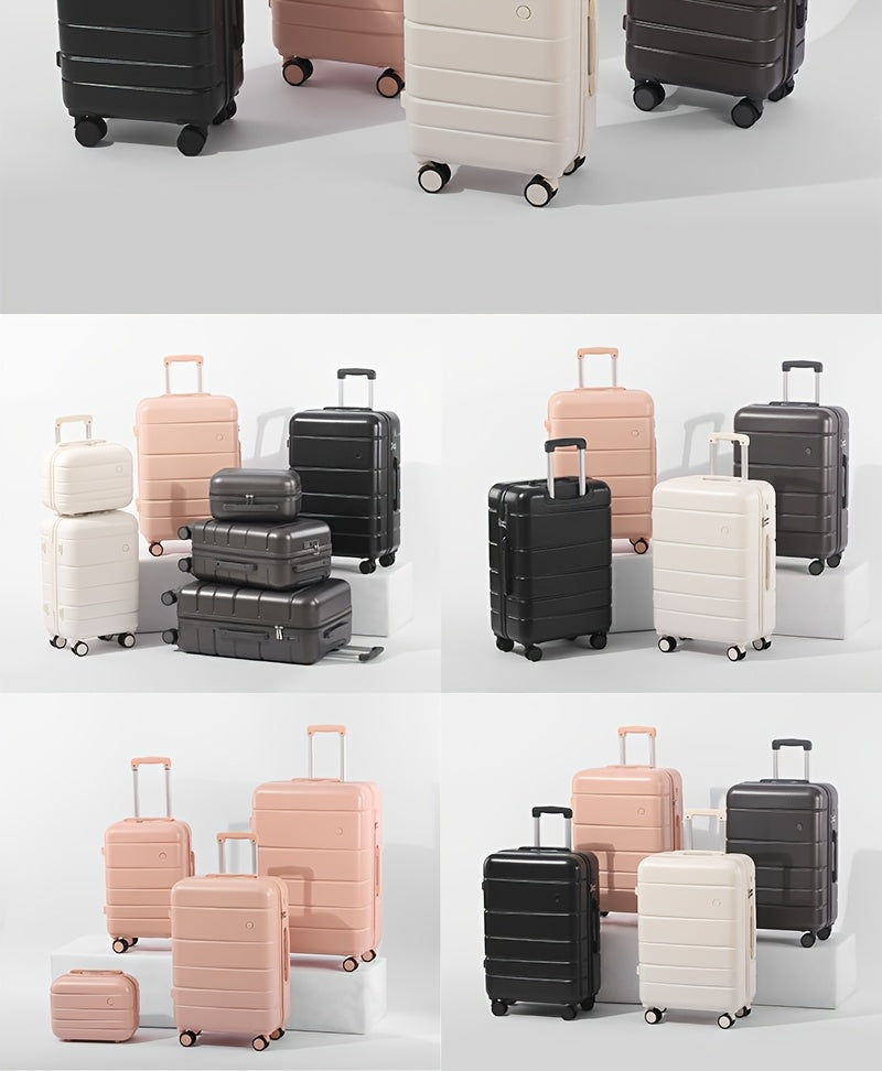 [Lightweight Durable Luggage Set] 4pcs Lightweight Durable Hardshell Luggage Set - ABS+PC Suitcases with Spinner Wheels, Telescoping Handle, Zip Closure, Combination Lock - 14"+20"+24"+28" Travel Companion