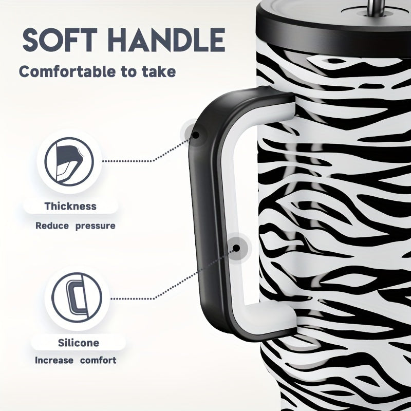 1pc Meoky 40oz Stainless Steel Insulated Mug With Lid And Straw, Keeps Cold For 24 Hours Or Hot For 8 Hours, Portable Handle, Suitable For Outdoor Sports, Fitness, Hiking, Driving And Car Travel, Gift Drinking Mug, Christmas