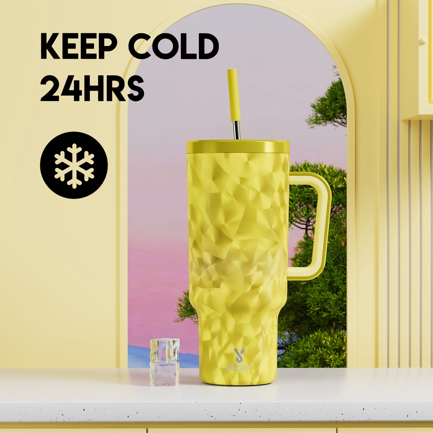 MEOKY 40oz Stainless Steel Tumbler with Lid and Straw, Leakproof Insulated Water Bottle, BPA-Free, Round Shape, Hand Wash Only, Ideal for Car Travel, Home, Hiking - Fashionable Drinkware