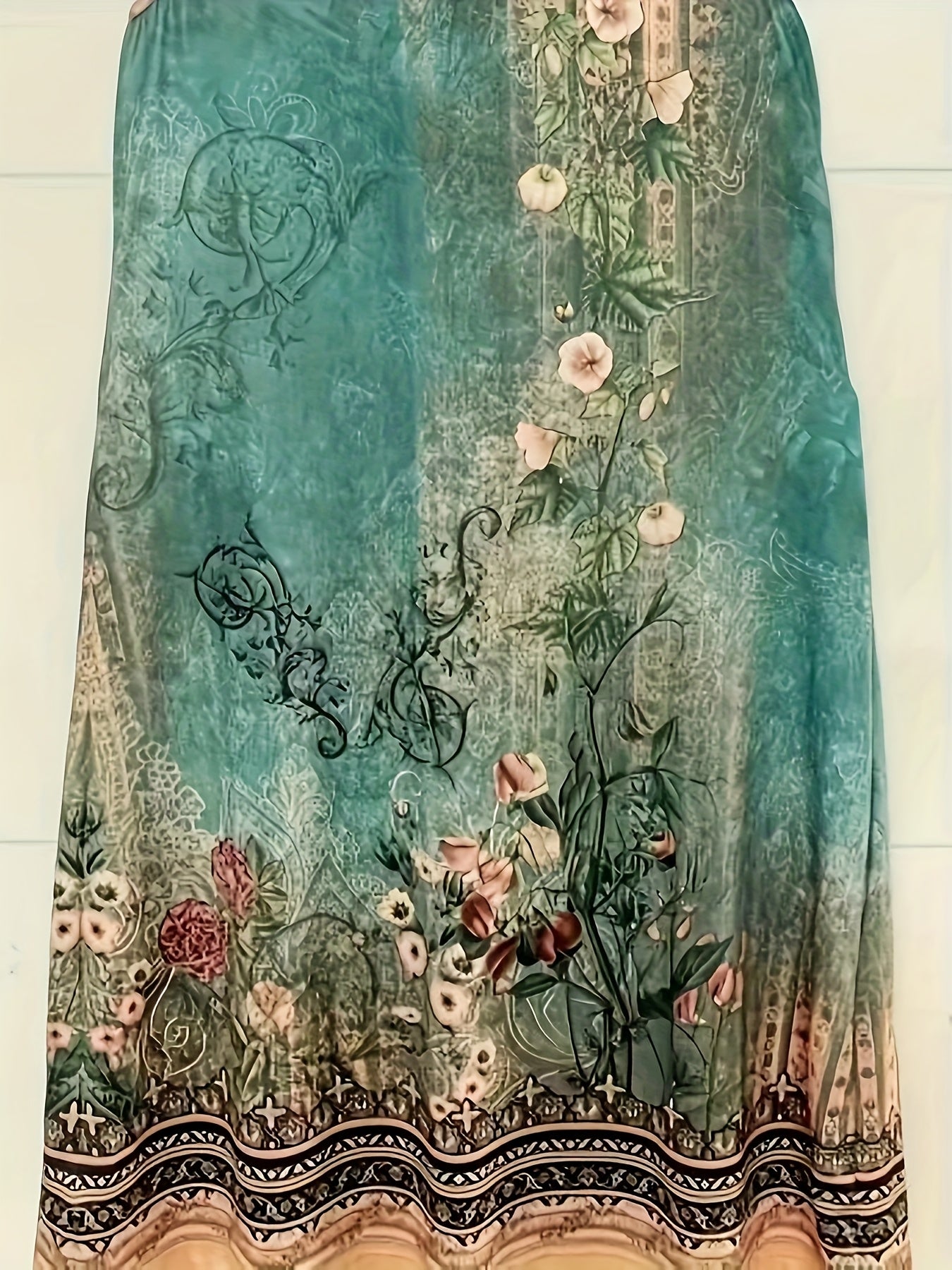 Floral Print Women's Elegant Deep V-Neck Knee-Length Dress - A-Line Stretchy Machine-Washable Lightweight Soft Fabric Fashion for Spring/Summer Casual & Formal Occasion, Comfortable Fit