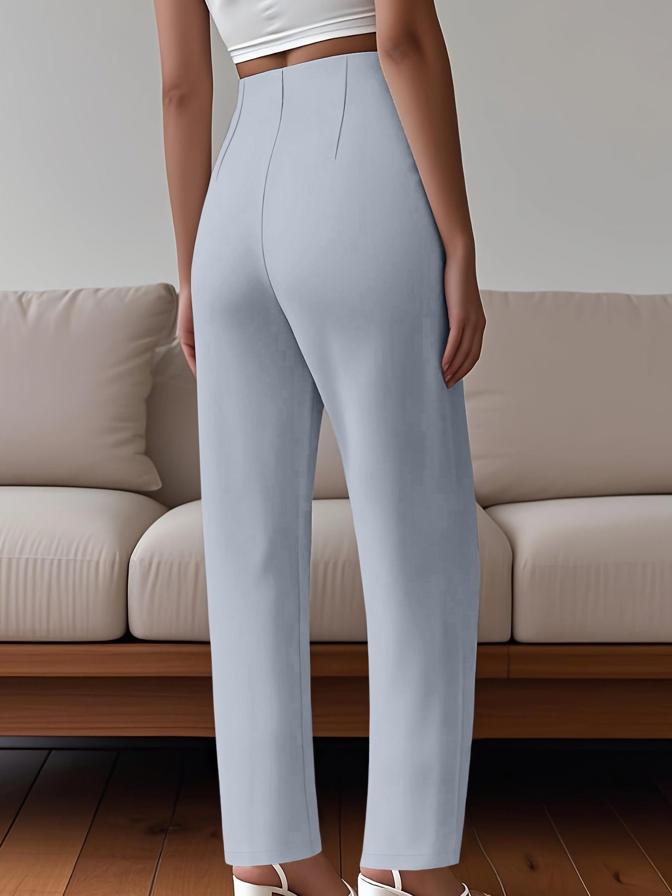 Women's Elegant Solid Black Trousers with Hidden Zipper Closure - Structured Non-Stretch All-Season Work Pants for Commuting, Travel & Professional Attire, Machine Washable Tailored Fit, High Waist Trouser Pants for Women, Pa