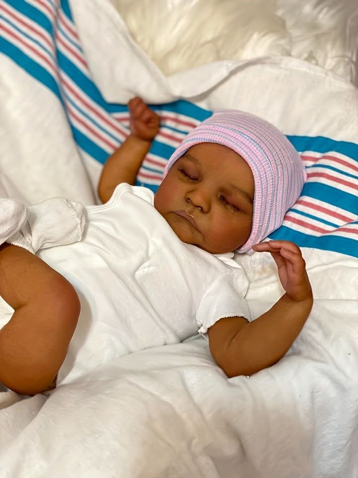 [Realistic Reborn Doll] Realistic 3D Dark Brown Light Beige Lifelike Soft Touch Vinyl Reborn Doll with Hand-Drawn Hair | Perfect for Role-Play & Collectors - Ideal Gift for Youngsters and Adults