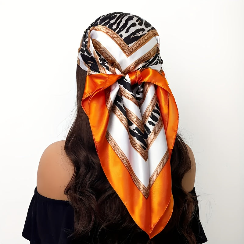 [Exquisite Head Scarf] 4pcs Exquisite Head Scarf for Women | Inspired Black Square Scarf with Golden & Zebra Print - Glamorous Headwear for Any Occasion