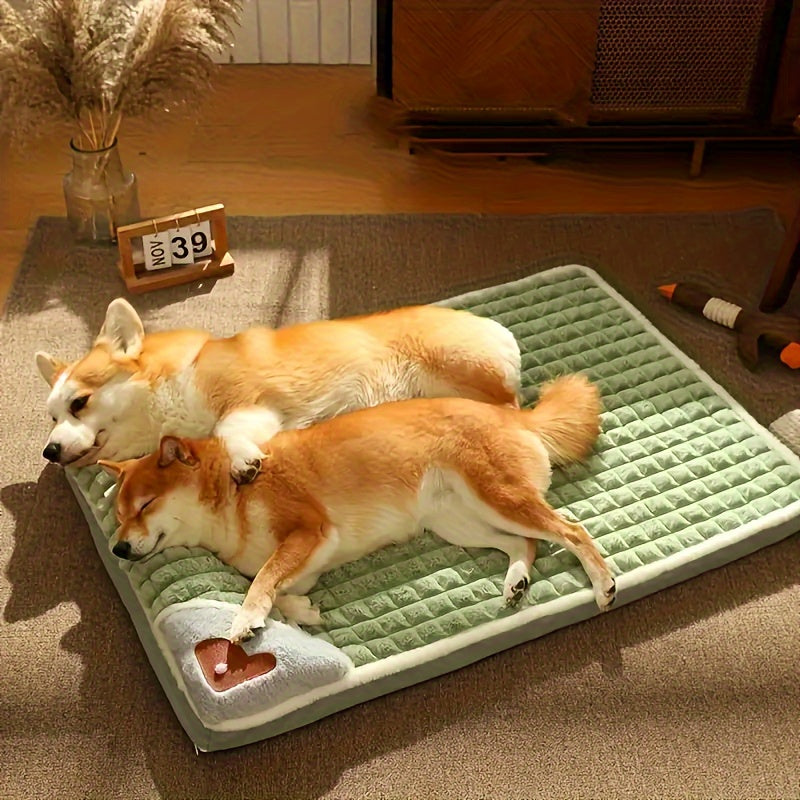 Four Seasons Dog Mat Washable Winter Sleeping Pad for Dogs, Green Soft Spinal Protection