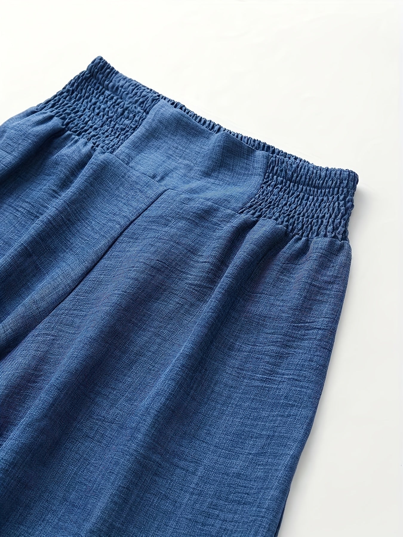 [Polyester Wide Leg Pants] Polyester Women's Wide Leg Pants, Elastic Waist, Loose Fit, Long Length | Solid Color, 100% Polyester, 200g/m², for Spring/Fall, Weekend Casual Wear