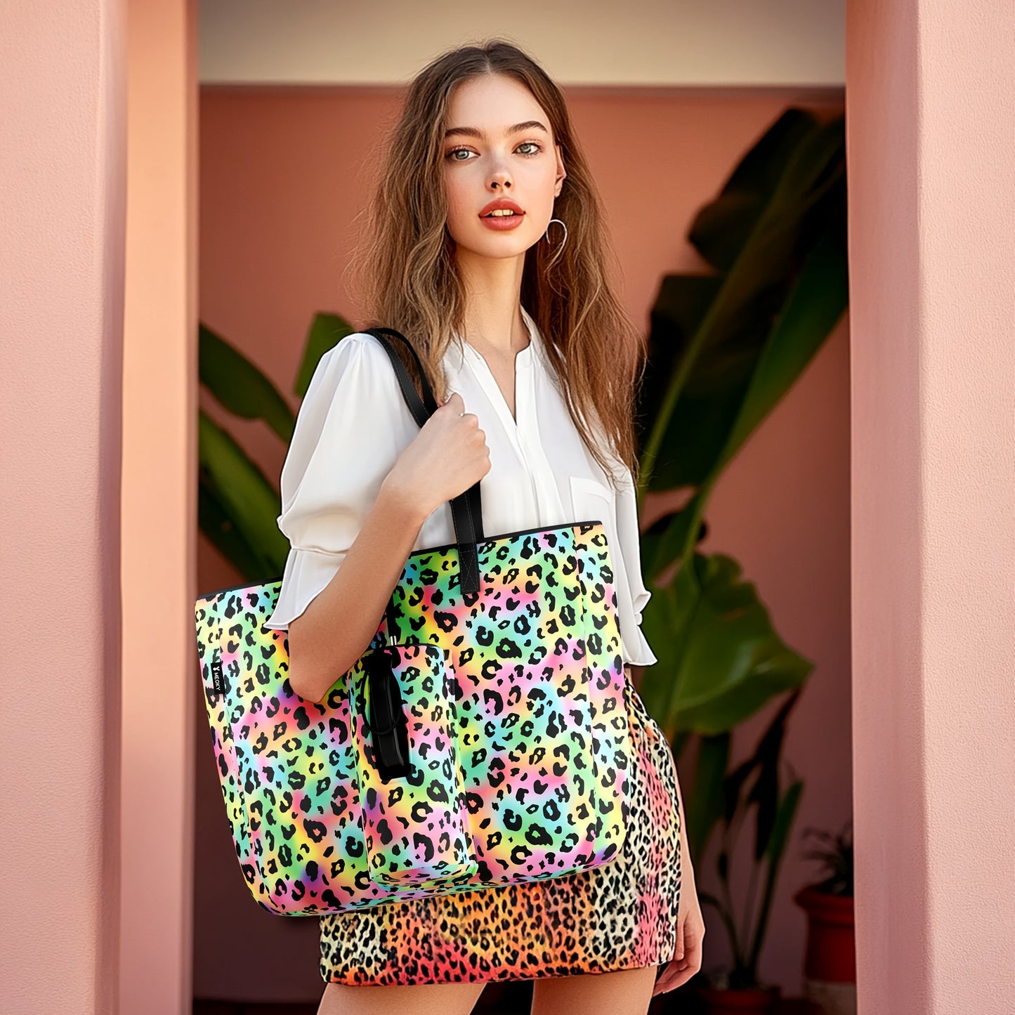 [Pink Nylon Tote] MEOKY Large Pink Nylon Tote Bag | 3.96gal High Quality with Zippered Compartment & Wrist Strap - Water Bottle Carrier Bag, Work Carryall Purse, Fashionable Luggage Accessory, Sturdy Handles for Travel, Work,