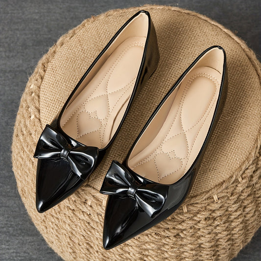 1 Pair Women'S Retro Pointed-Toe Patent Bowknot Mary Jane Flats - Soft, Comfortable, All-Season Korean Style Casual Shoes with Rubber Sole and Soft Insole, Ladies Shoes