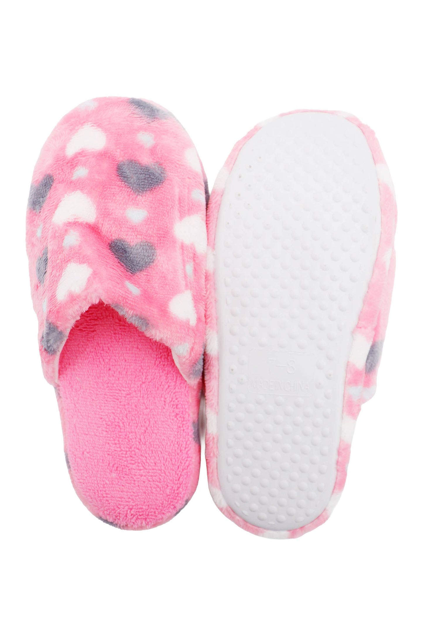 Heart Print Fuzzy Slipper Slides – Soft Foam Sole