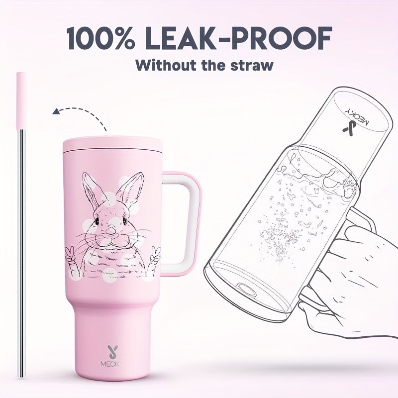 Meoky 40oz Insulated Stainless Steel Water Bottle - Vibrant Butterfly Design, Keeps Drinks Hot/Cold for Hours, with Lid, Straw & Handle - Ideal for Outdoor Activities, Camping, Hiking, Car Travel - Perfect Easter Gift