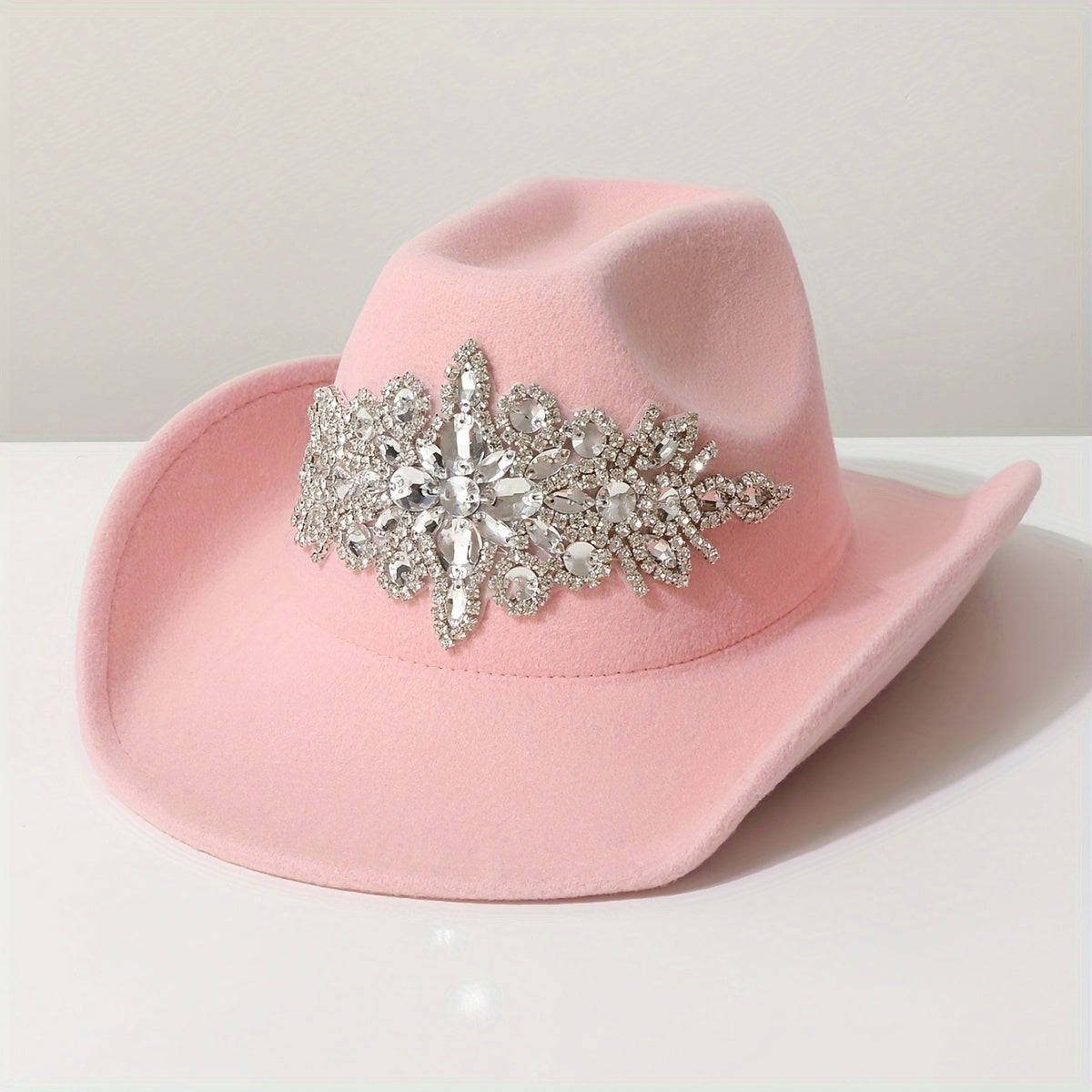 Women'S Luxurious Rhinestone-Embellished Brown Felt Cowboy Hat - Lightweight, Comfortable Jazz Fedora for Weddings, Parties, Western Events, Graduations, and Festivals, Western Event Accessory | Rhinestone Embellished Hat | L