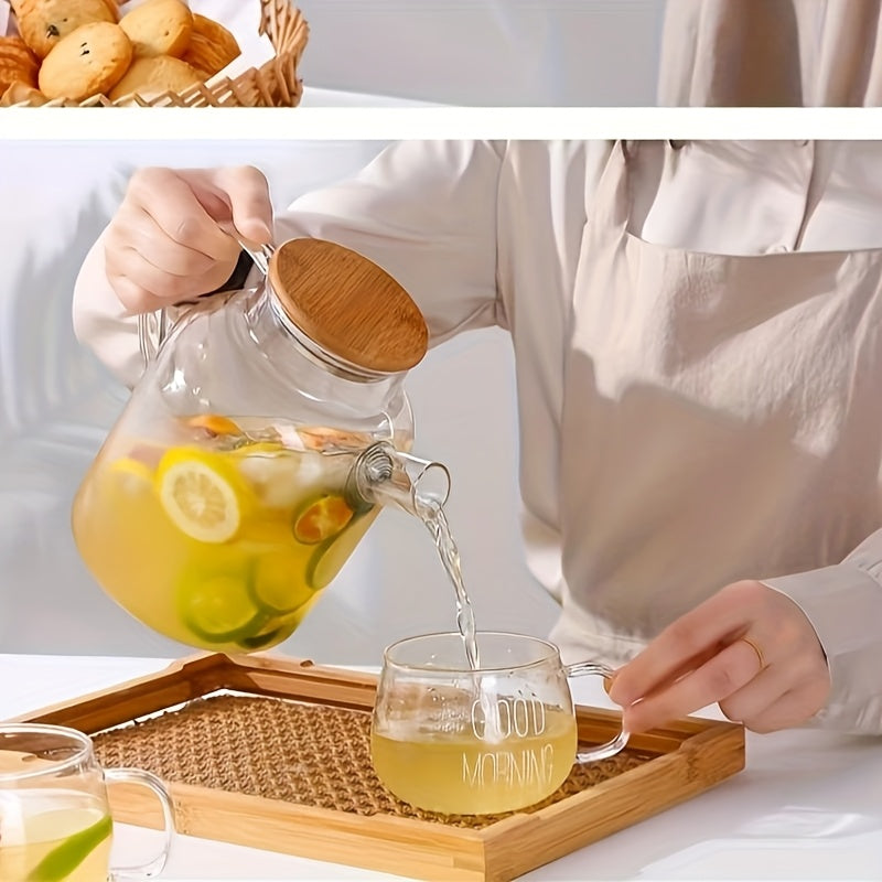 1000/1800ml Glass Water Kettle, Suitable for Stove, with Removable Strainer Mouth, Equipped with Spout, Lid and Handle, Suitable for Brewing Loose Leaf and Herbal Tea, Can Hold Juice, Milk, Beverages, Transparent Hot and Cold