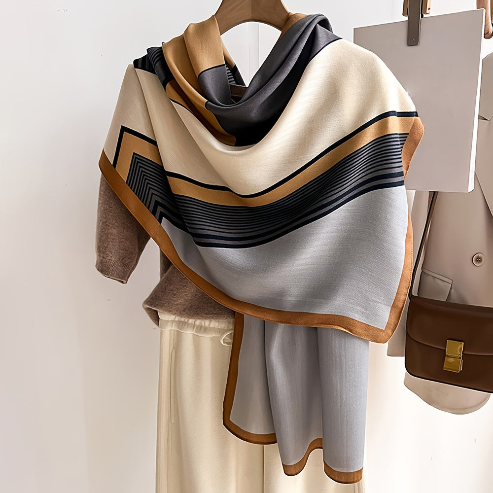 1/2pcs Color-Block Fashion Geometric Plaid Scarf, Durable Medium Thickness Warm Neck Warmer and Stylish Shawl for Air Conditioned Rooms