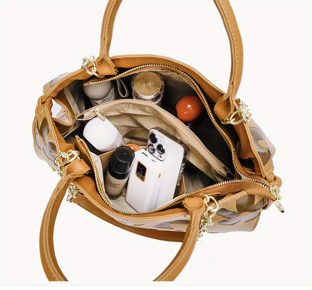 [Elegant Floral Tote Bag] IVKMIVK Women's Floral Embossed Tote Bag - Elegant Synthetic Faux Leather with Golden-Tone Hardware, Large Capacity, Perfect for Daily Commute, Office, and Travel | Floral Embossed Design | Office To