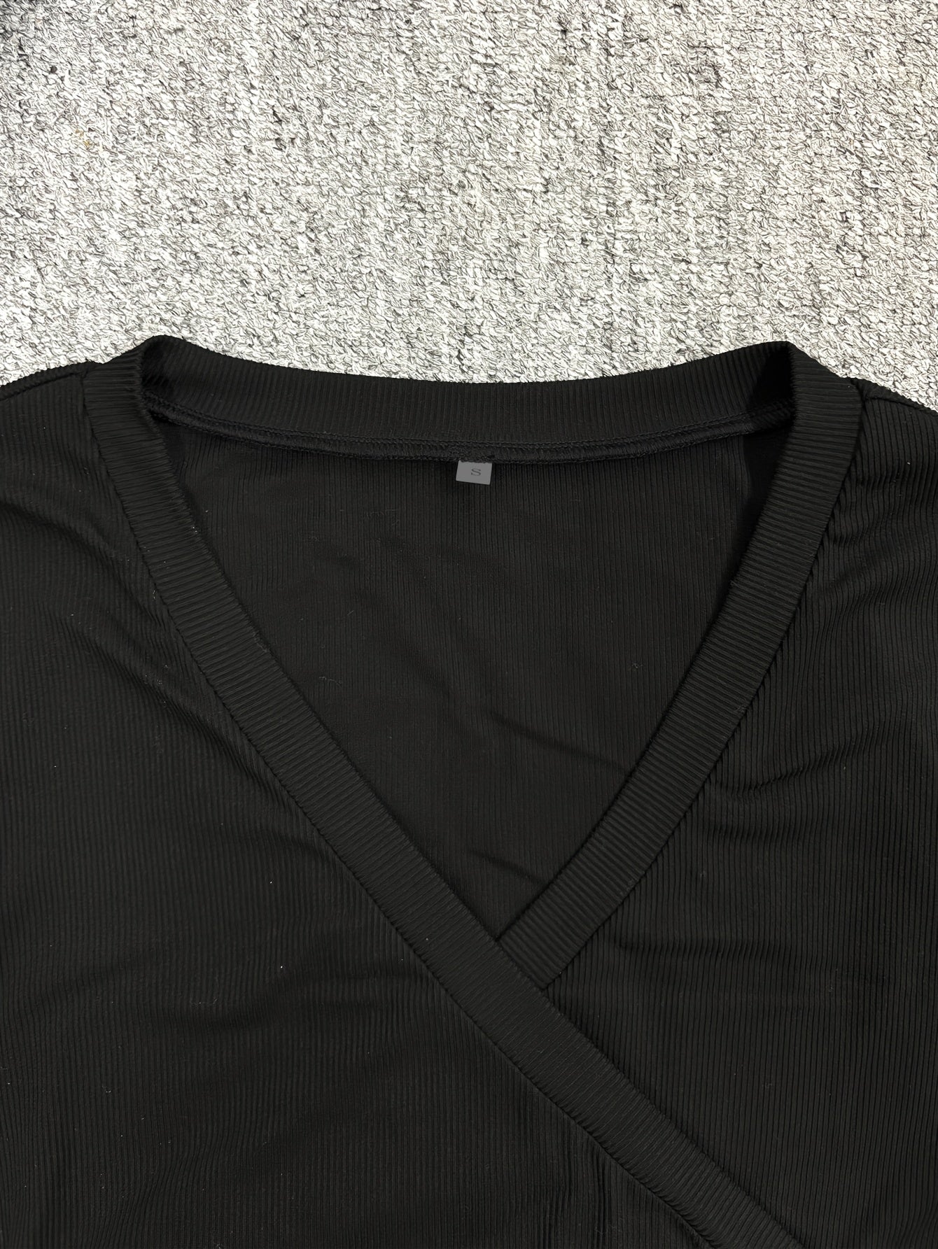 Women'S Sexy V-Neck Ribbed Dress with Asymmetrical Side Pleats and 3/4 Sleeves - Slim Fit, Long Sleeve, Solid Color, Perfect for Fall, Casual Attire|Asymmetrical Hemline| Construction