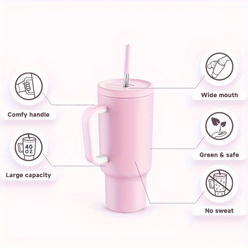 Meoky 40oz Insulated Stainless Steel Water Bottle - Vibrant Butterfly Design, Keeps Drinks Hot/Cold for Hours, with Lid, Straw & Handle - Ideal for Outdoor Activities, Camping, Hiking, Car Travel - Perfect Easter Gift
