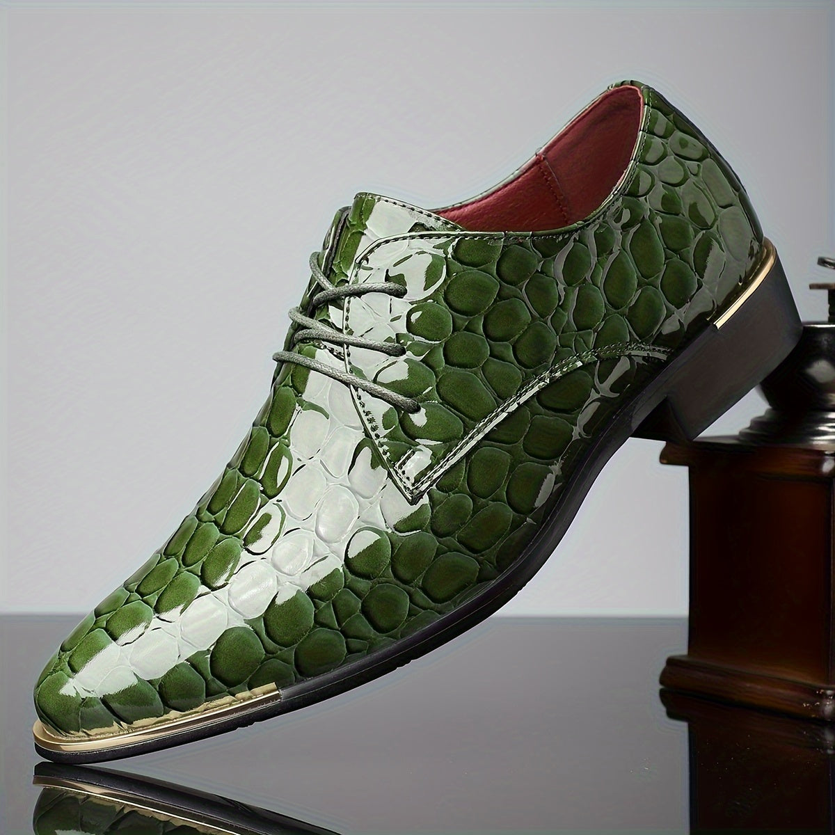 Plus Size Men's Vintage Plain Toe Derby Shoes, Comfy Non Slip Lace Up Durable Rubber Sole Business Occasion Shoes, Men's Footwear