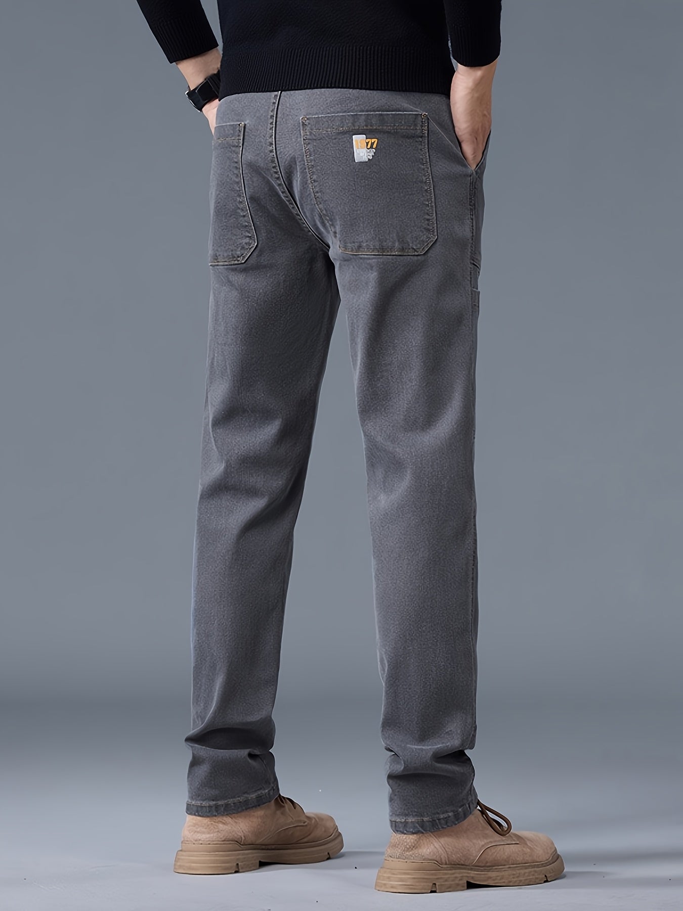Men'S Small Straight Tube Style Fashionable Printed Six Pocket Design Micro Elastic Denim Pants