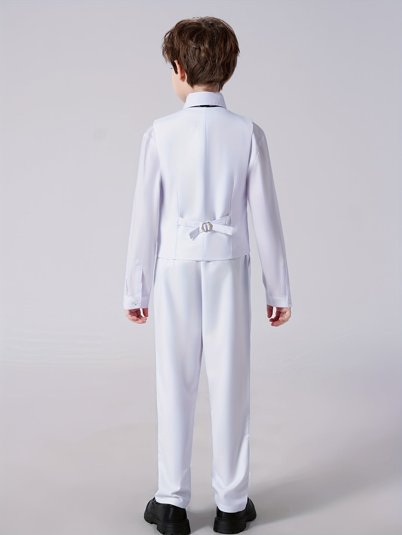 Furuyal Boys' 4pcs Formal Suit Set Vest Pants Collared Dress Shirt And Tie Boys' Suit Size 6-16Y Boys Suits Suitable For Music Festival Graduation Season Party