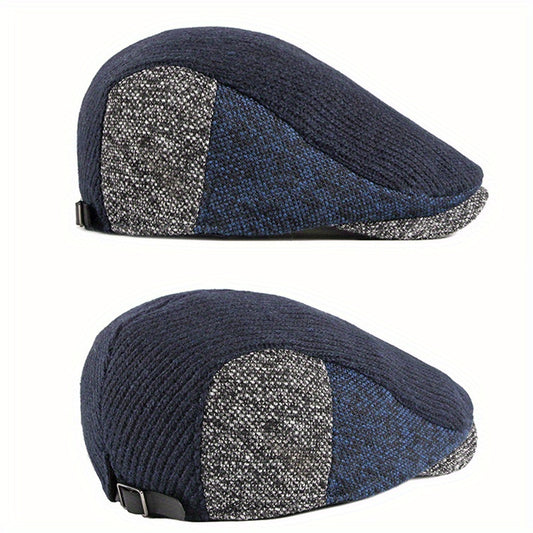 1pc Vintage British Literary Hat - Two-Tone Navy &, Structured Duckbill brim, Unisex Winter Cap for Men & Women, Formal & Casual Outfits - Autumn Winter Fashion Accessory, Outdoor Headwear, Retro Design, Highquality Construct