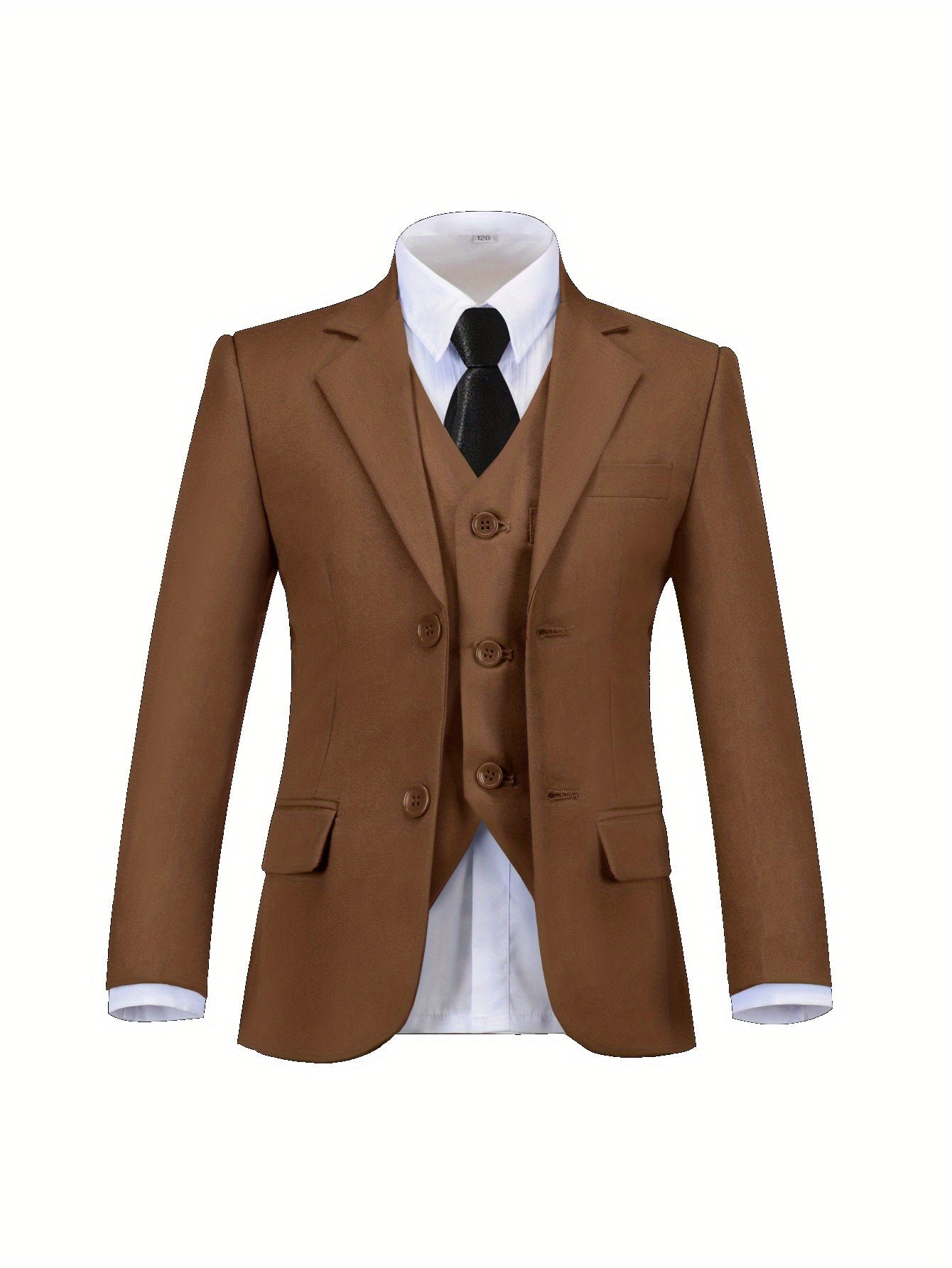 6-12 Years Old Boys' 3pcs Suit Set (Jacket+Vest+Pants), Khaki/ Olive Green, Wedding/ Party Flower Boy Attire