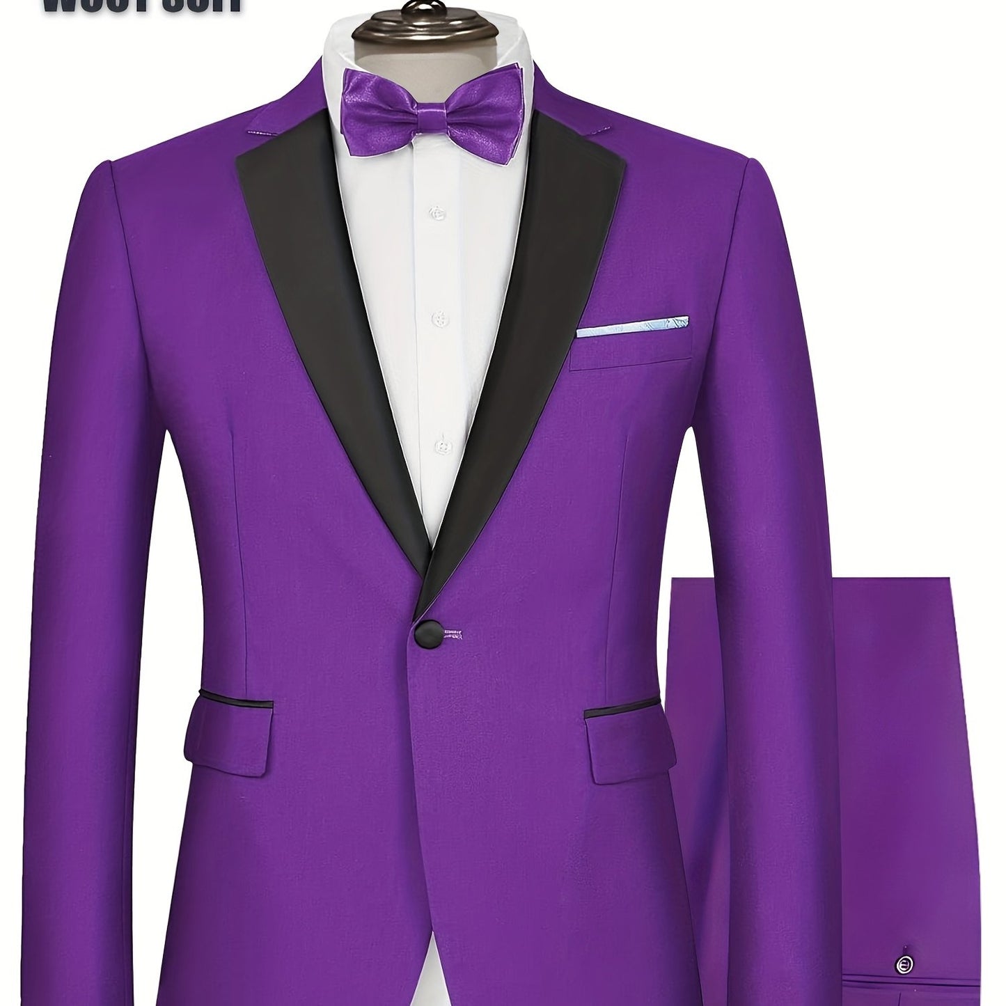 Men'S Slim Fit 2pcs Tuxedo Suit, One-Button Blazer & Pants Set With Bow Tie For Wedding, Prom, And Formal Events
