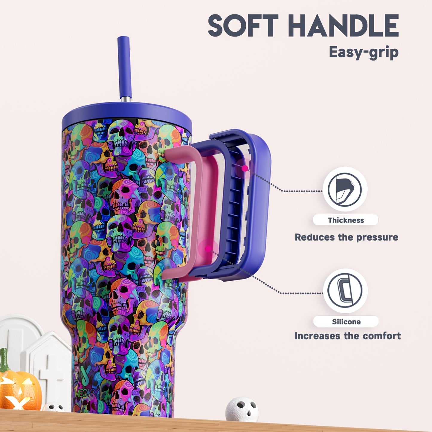 MEOKY 40oz Insulated Water Bottle with Handle and Straw Lid, Reusable Travel Mug, Stainless Steel Tumbler Cup, Vacuum Flask Drinking Bottle w/ Lid, Large Capacity Portable Drinking Cup for Running Outdoor Activities