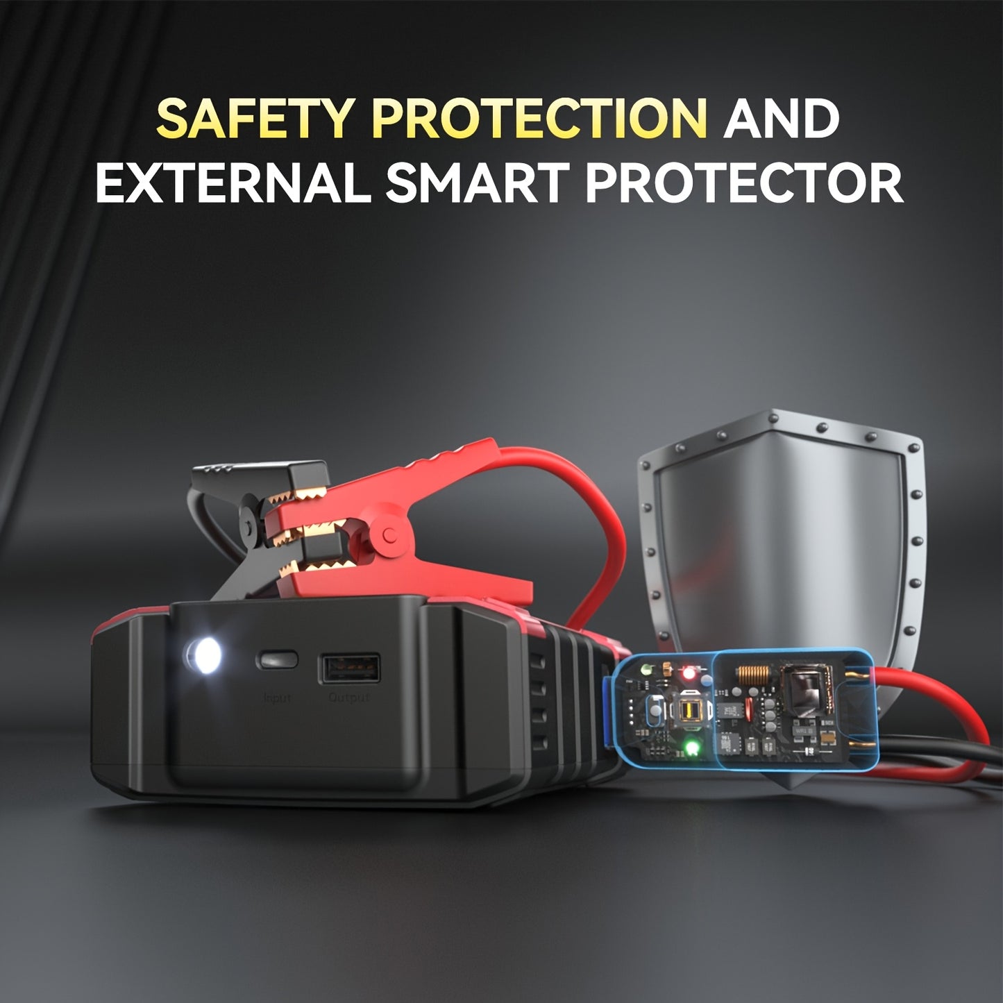 Portable Car Air Compressor & Jump Starter with LED Emergency Light, 3000A Peak Power, 12V for Gas/Diesel Engines, USB Input/Output, Digital Tire Inflator, Red, Insulated Material, Fast Charging, Car Accessories Tools, Vehicl