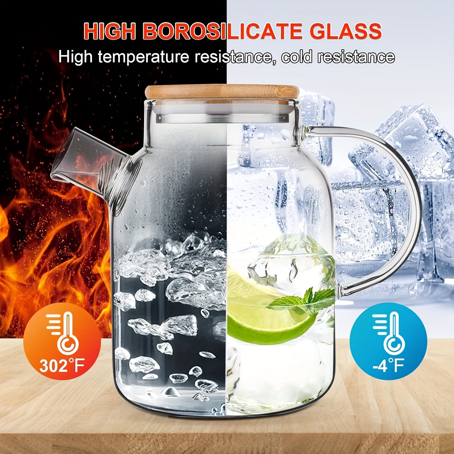 1000/1800ml Glass Water Kettle, Suitable for Stove, with Removable Strainer Mouth, Equipped with Spout, Lid and Handle, Suitable for Brewing Loose Leaf and Herbal Tea, Can Hold Juice, Milk, Beverages, Transparent Hot and Cold