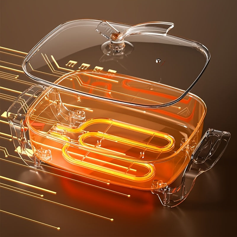 1pc 12x12 Inch Non-Stick Ceramic Electric Pot with Glass Lid, Aluminum Body, 1500W Adjustable Temperature Controller, for Frying, Baking, Steaming, or Boiling, Easy to Clean, 110V US Plug, Perfect for Home Use