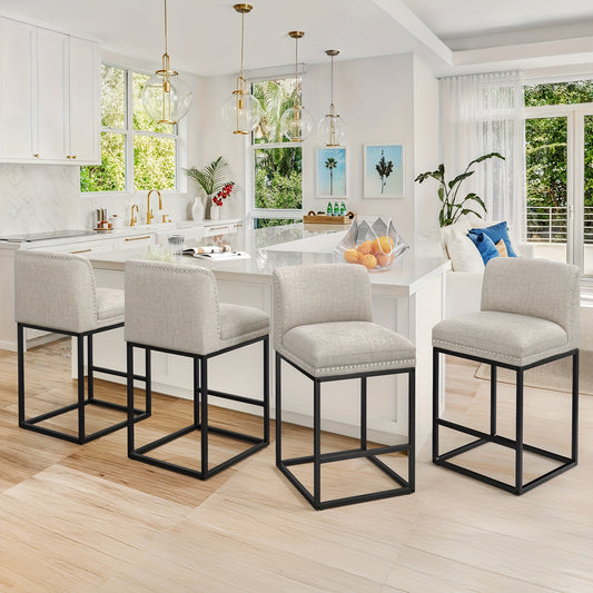 26" Bar Stools Set Of 2, Modern Counter Height Bar Stools With Soft Backrest, 5.5" H Thickened Cushion Bar Chairs For Kitchen Island
