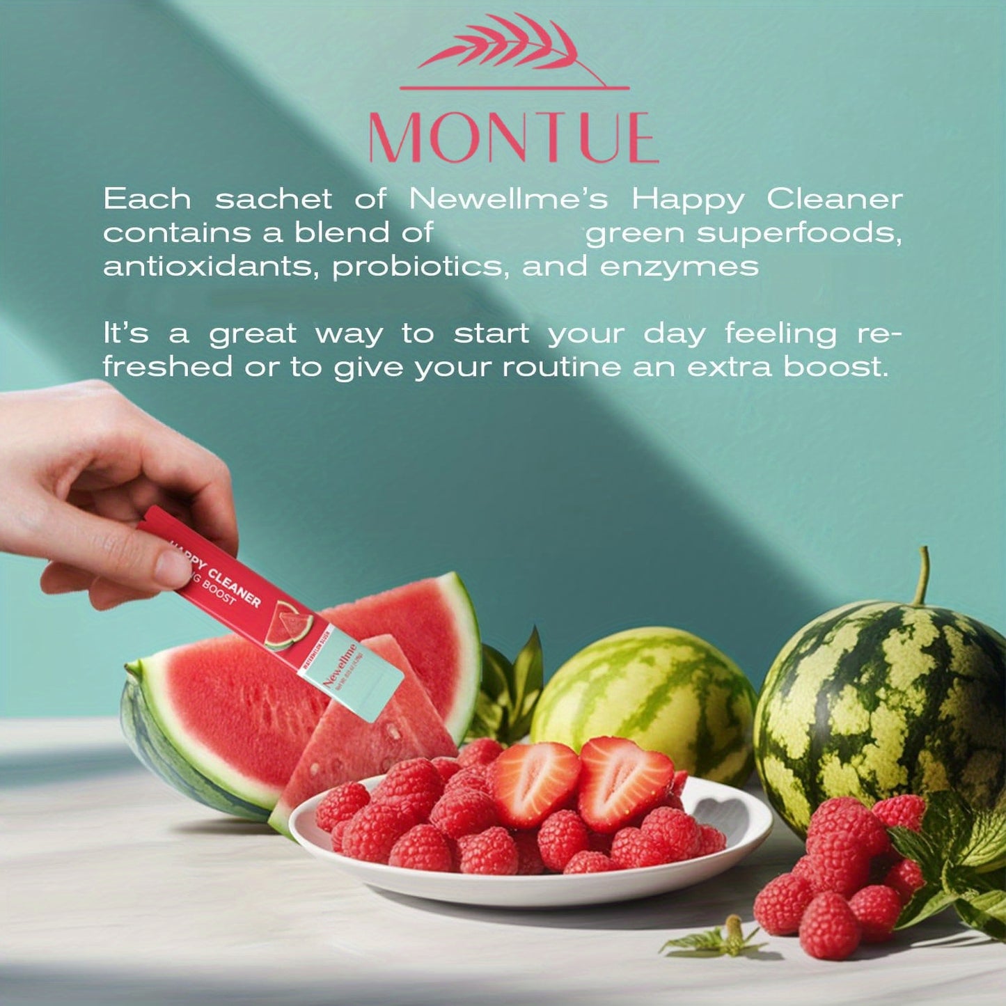 MONTUE Watermelon Probiotic & Prebiotic Powder for Women, Men & Kids - 14-Day Supply with 10 Billion CFU, Plant-Based Ingredients, Supports Digestive Health, Immune System & Gut Balance, Easy-to-Use Powder for Smoothies, Juic