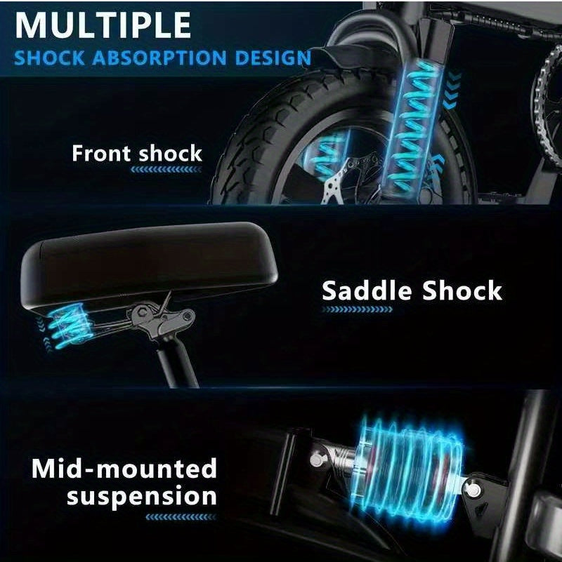 14 Inch Foldable Adult Electric Bicycle, Clearance Dealership, 500w Motor, Maximum Speed Of 20 MPH, 48V 10.4Ah Lithium Battery, 14 Inch Tires, Portable Folding Design, Outdoor Cycling Exercise, Urban Commuting Travel, Detacha