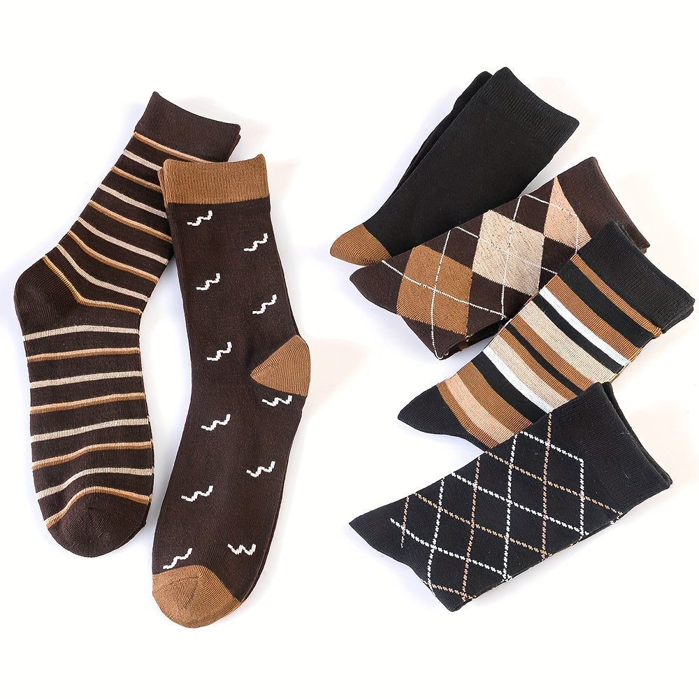 [Retro British Style Socks] 6 Pairs of Men's High-Top Diamond-Shaped Jacquard Embroidery Business Socks | Autumn & Winter, Sweat-Absorbing, Mid-Tube, Retro British Style, White-Collar, Short Boots, Sweat-Resistant