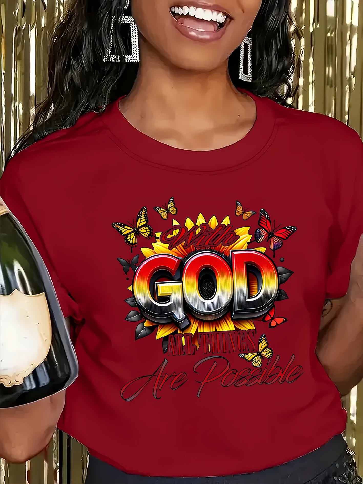 [GOD Print] Women's Short Sleeve T-Shirt | 100% Polyester | Machine Washable | Casual Top for Women