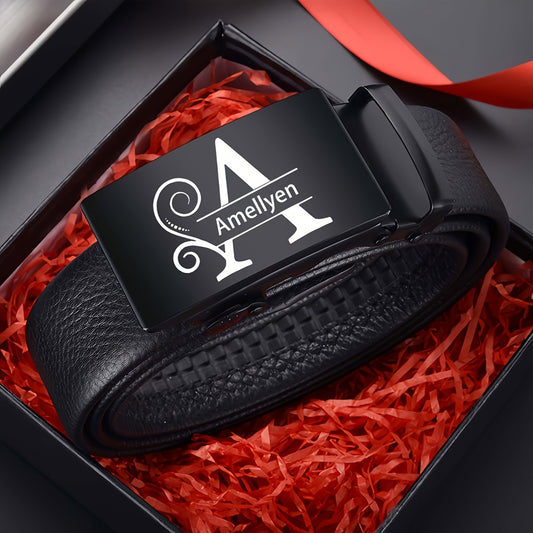 Personalized Customized Belt Engraving Text, Men'S Automatic Buckle Belt Texture Design, Customized Valentine'S Day Gifts For Boyfriends, Gifts For Fathers, Valentine'S Day Gifts, Halloween Gifts, Birthday Gift Customization,