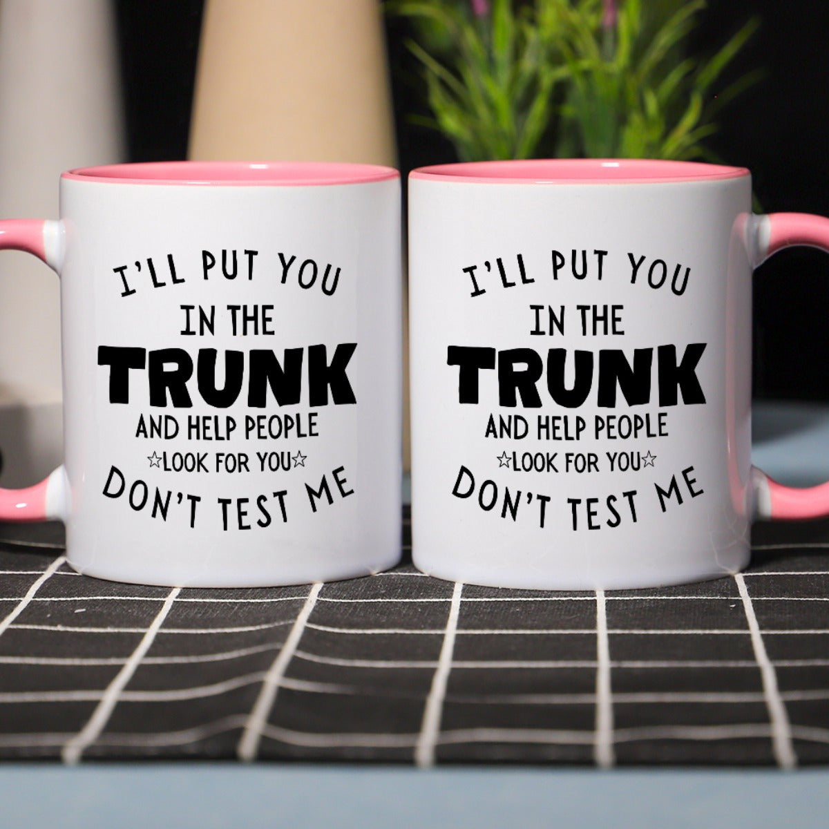 1pc 11oz Ceramic Coffee Mug with Funny Saying "I'll Put You in the Trunk & Help People Look for You" - Novelty Humor Gift, Dishwasher Safe White Mug with Black Lettering for Kitchen, Office & Home Use, Coffee Lover Gifts, Pla